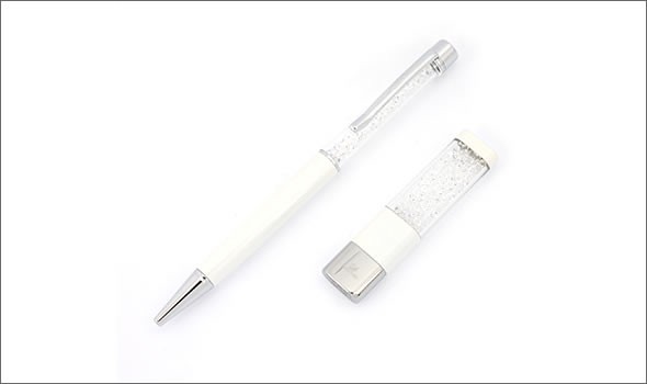 スワロフスキー Crystalline USB & Lady Ballpoint Pen set ☆クリスタルの輝き☆ 4GB USBメモリースティック & ボールペンセット White 1148300