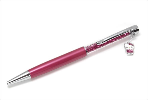 スワロフスキー ☆160粒のクリスタルの輝き☆Hello Kitty Crystalline Ballpoint Pen ハローキティチャーム付 クリスタル・ボールペン Fuchsia 5064391