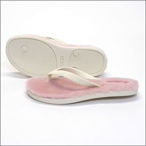 アグ オーストラリア Fluffie フラッフィー  レディス シープスキン ムートン ビーチサンダル ルームスリッパ  ホワイト/ピンク ≪2014SS≫ 1684-WHT