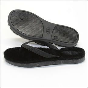 アグ オーストラリア  1684-BLK Fluffie フラッフィー  レディス シープスキン ムートン ビーチサンダル ルームスリッパ  ブラック US5　（日本サイズ22cm）