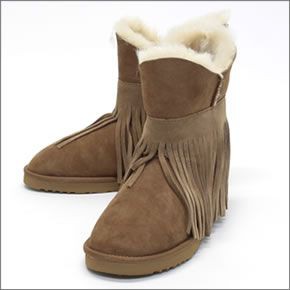 クーラブラ ≪2013AWモデル≫ Haley Ankle II 海外セレブも愛用☆ ハーレーアンクル・ツー　折り返しのボアとフリンジが可愛い♪ 2WAY シープスキン ムートンブーツ チェスナッツ Chestnut