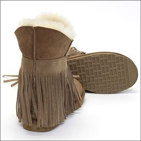 クーラブラ ≪2013AWモデル≫ Haley Ankle II 海外セレブも愛用☆ ハーレーアンクル・ツー　折り返しのボアとフリンジが可愛い♪ 2WAY シープスキン ムートンブーツ チェスナッツ Chestnut