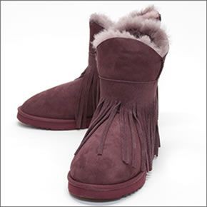 クーラブラ ≪2013AWモデル≫ Haley Ankle II 海外セレブも愛用☆ ハーレーアンクル・ツー　折り返しのボアとフリンジが可愛い♪ 2WAY シープスキン ムートンブーツ タウニーポート Tawny Port