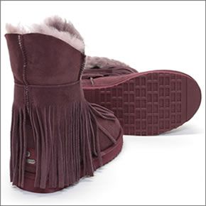 クーラブラ ≪2013AWモデル≫ Haley Ankle II 海外セレブも愛用☆ ハーレーアンクル・ツー　折り返しのボアとフリンジが可愛い♪ 2WAY シープスキン ムートンブーツ タウニーポート Tawny Port