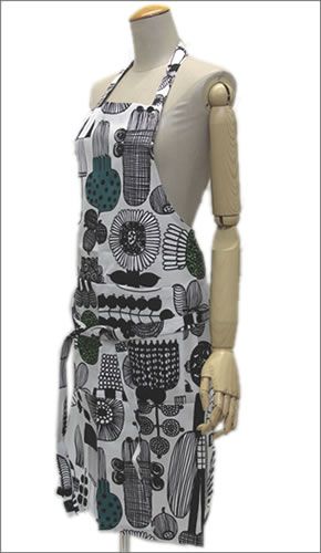 マリメッコ  PUUTARHURIN PARHAAT APRON プータルフリン パルハート ガーデニングモチーフ エプロン 063371 960 light grey/black/green