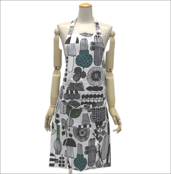 マリメッコ  PUUTARHURIN PARHAAT APRON プータルフリン パルハート ガーデニングモチーフ エプロン 063371 960 light grey/black/green