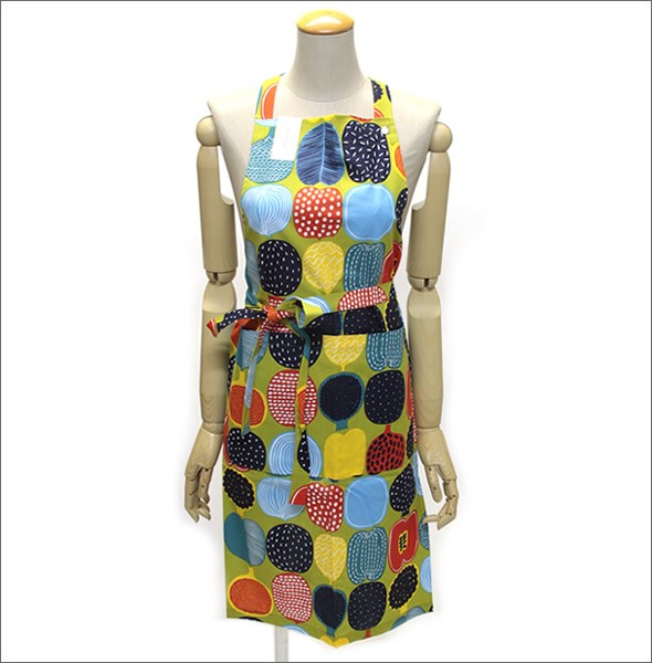 マリメッコ  KOMPOTTI APRON コンポッティ フルーツモチーフ エプロン 065733 601 green/multicolour