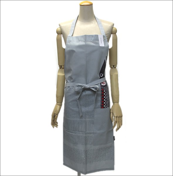 マリメッコ  HAUKI APRON ハウキ キタカワマス 魚モチーフ エプロン 065549 940 grey/plum/red