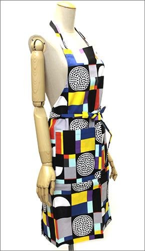 マリメッコ  KONTTI APRON コンッティ 幾何学模様 エプロン 067028 920 black/yellow/grey/mint