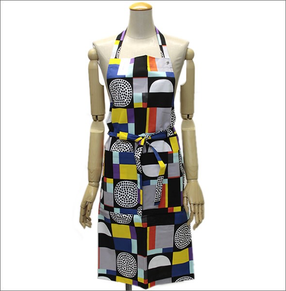 マリメッコ  KONTTI APRON コンッティ 幾何学模様 エプロン 067028 920 black/yellow/grey/mint