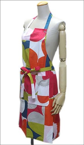 マリメッコ 067388 536 blue/red/lime RUUTU-UNIKKO APRON ウニッコ柄×チェック エプロン