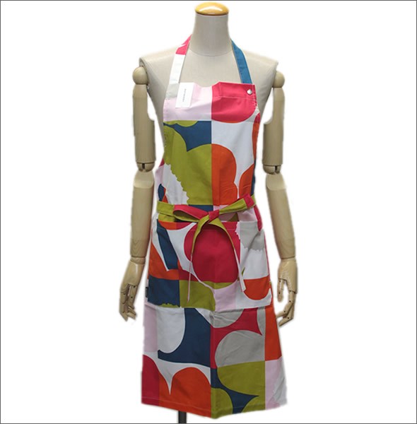 マリメッコ 067388 536 blue/red/lime RUUTU-UNIKKO APRON ウニッコ柄×チェック エプロン