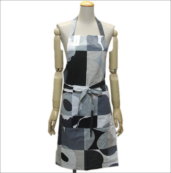 マリメッコ 067388 990 black/grey RUUTU-UNIKKO APRON ウニッコ柄×チェック エプロン