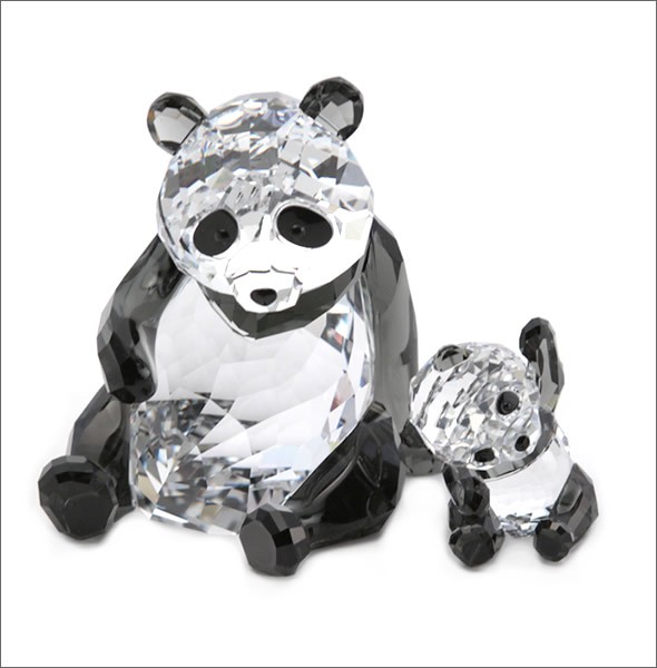 スワロフスキー Panda Mother With Baby 親子パンダ ハートフル クリスタルフィギュア クリア/ブラック 5063690