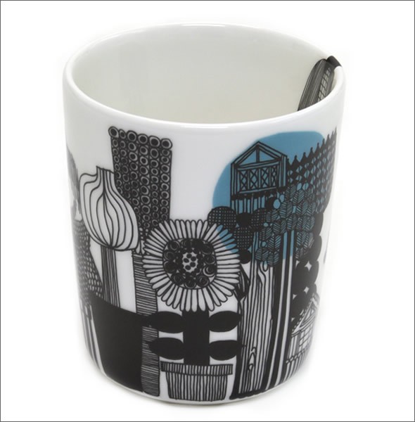 マリメッコ  SIIRTOLAPUUTARHA MUG 250ml 菜園モチーフ ラテマグ マグカップ  063298 196 white/black/green