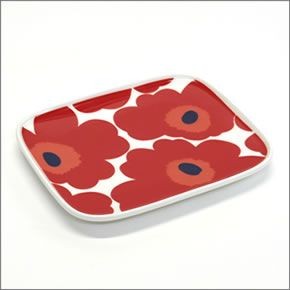 マリメッコ  UNIKKO PLATE 12X15cm ウニッコ柄 スクエアプレート 皿 063436 001 white/red