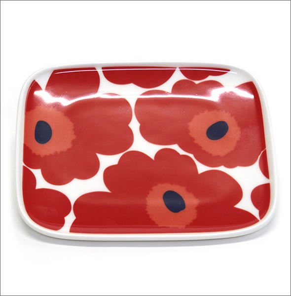マリメッコ  UNIKKO PLATE 12X15cm ウニッコ柄 スクエアプレート 皿 063436 001 white/red