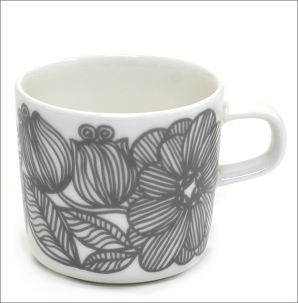 マリメッコ  KURJENPOLVI COFFEE CUP 200ml クルイェンポルヴィ ゼラニウムの花 コーヒーカップ 066357 191 white/grey