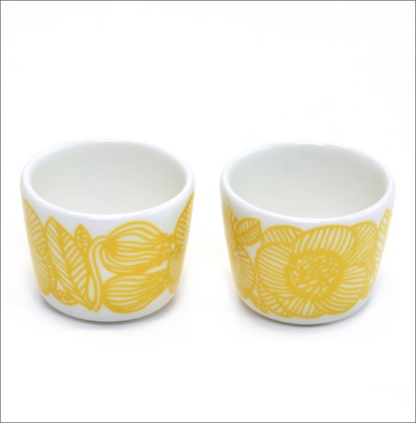 マリメッコ  KURJENPOLVI EGG CUP 30ml 2PCS クルイェンポルヴィ ゼラニウムの花 エッグスタンドカップ 2個セット 066359 120 white/yellow