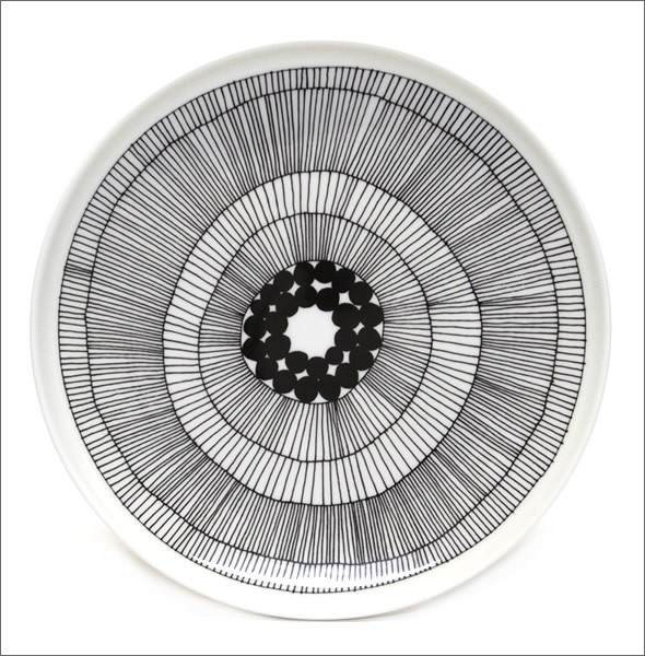 マリメッコ SIIRTOLAPUUTARHA PLATE 25cm 063304 191 white/black 手描き風デザイン プレート 丸皿