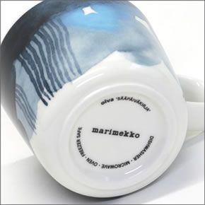 マリメッコ SAAPAIVAKIRJA COFFEE CUP 200ml 066014 150 white/blue サーパイバキリヤ 水彩画風デザイン コーヒーカップ