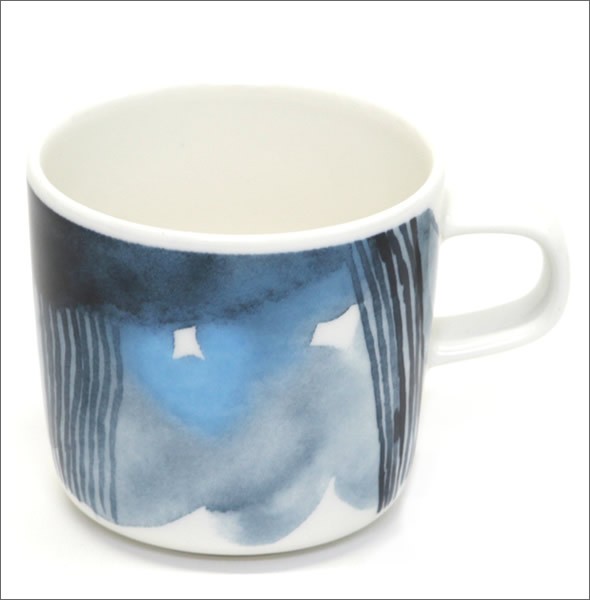 マリメッコ SAAPAIVAKIRJA COFFEE CUP 200ml 066014 150 white/blue サーパイバキリヤ 水彩画風デザイン コーヒーカップ