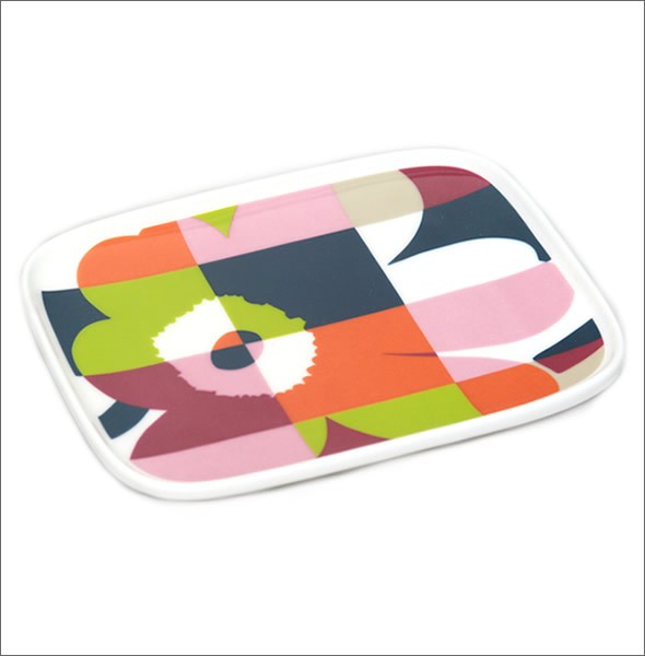 マリメッコ 067305 536 blue/red/lime RUUTU-UNIKKO PLATE ウニッコ柄×チェック スクエアプレート 皿 12X15cm