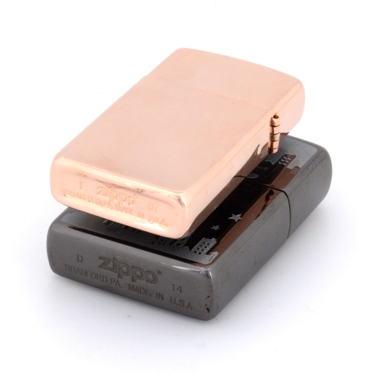 ジッポー Zippo ZP001 【white clover×Zippo】 ペアZippo ライターセット 「ネコと月」 ２つ合わせると、ひとつの絵柄が現れるシェアデザインが魅力的♪