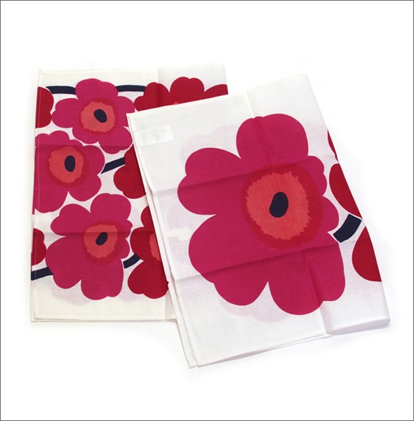 マリメッコ  UNIKKO TEA TOWEL ウニッコ柄 ティータオル キッチンクロス 47cm×70cm 2枚セット  066943 001 white/red