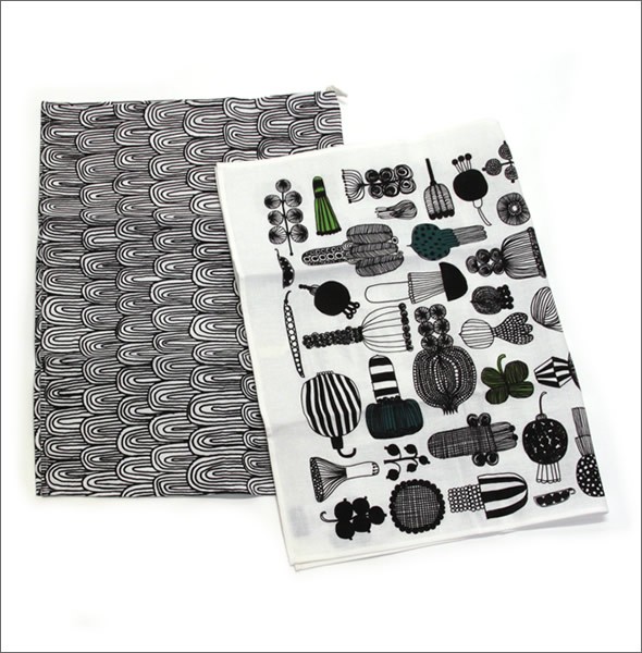 マリメッコ  PUUTARHURIN PARHAAT TEA TOWEL  ガーデニングモチーフ ティータオル キッチンクロス 47cm×70cm 2枚セット  066948 960 white/black/green