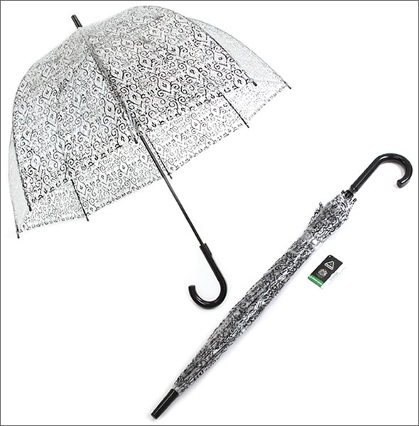 フルトン L042 024751 Birdcage-2 Damask Black バードケージ ビニール傘 長傘 エリザベス女王ご愛用モデル 鳥かごのようなドーム型のフォルムが魅力的なアンブレラ