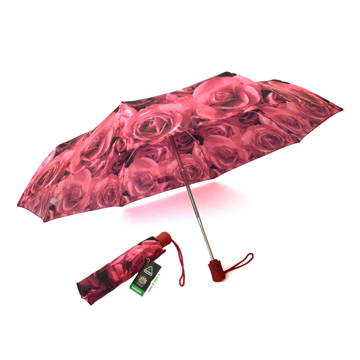 フルトン Fulton L346 020388 Open & Close-4 Photo Rose Red ローズプリント 折りたたみ傘 アンブレラ 英国王室御用達ブランド