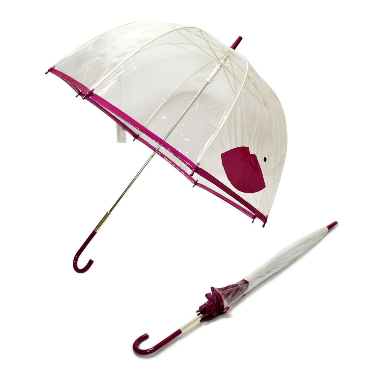 フルトン Fulton L719 029251 Birdcage-2 Abstract Lip Magenta  「Lulu Guinness」ルルギネス コラボモデル バードケージ ビニール傘 長傘 鳥かごのようなドーム型のフォルムが魅力的なアンプレラ
