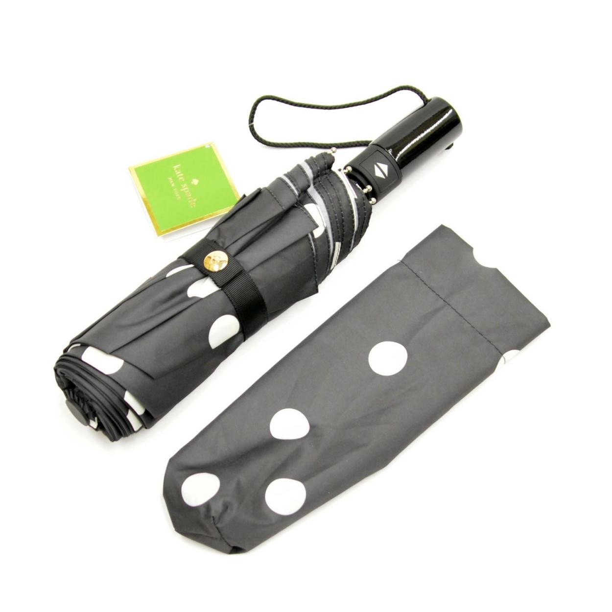 ケイトスペード Kate Spade 154855 black and cream deco dot travel umbrella  ワンタッチ オートオープン 自動開き 折りたたみ傘 アンブレラ