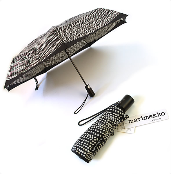 マリメッコ フォクス ドット柄 ワンタッチ ミニオート 折りたたみ傘 アンブレラ ブラック/ホワイト MINI AUTO  911 99 FOKUS Blk/White