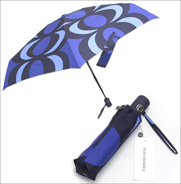 マリメッコ KAIVO AUTO-OPEN/CLOSE UMBRELLA カイヴォ レトロモダンな泉のモチーフ ワンタッチ オートオープン 折りたたみ傘 アンブレラ   038646 555 blue/dark blue/blue