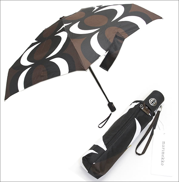 マリメッコ KAIVO AUTO-OPEN/CLOSE UMBRELLA カイヴォ レトロモダンな泉のモチーフ ワンタッチ オートオープン 折りたたみ傘 アンブレラ   038646 891 brown/black/white