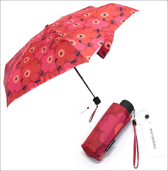 マリメッコ MINI-UNIKKO MINI MANUAL UMBRELLA ミニウニッコ柄 ミニマニュアル コンパクト 折りたたみ傘 アンブレラ  038653 301 red/dark red
