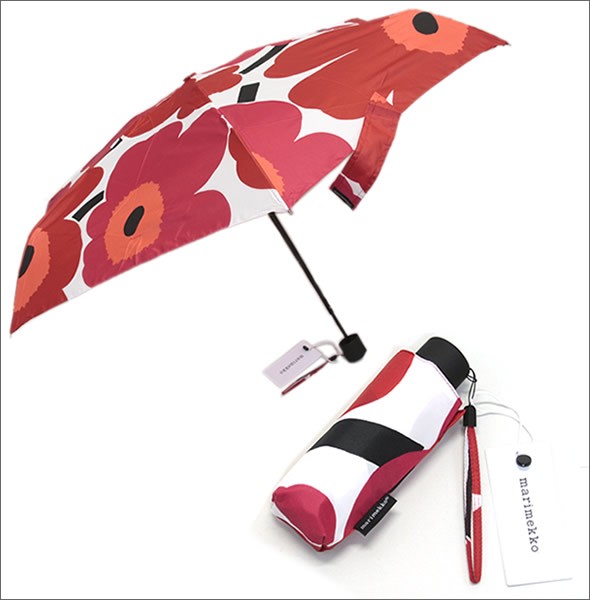 マリメッコ PIENI UNIKKO MINI MANUAL UMBRELLA ウニッコ柄 ミニマニュアル コンパクト 折りたたみ傘 アンブレラ  038654 001 white/red
