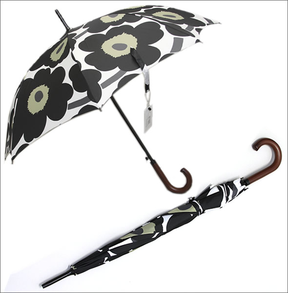 マリメッコ PIENI UNIKKO STICK UMBRELLA ウニッコ柄 ワンタッチ スティック傘 長傘 アンブレラ 038660 030 white/black/olive