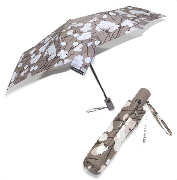 マリメッコ LUMIMARJA  AUTO-OPEN/CLOSE LUX ルミマルヤ 雪いちご ワンタッチ オートオープン 折りたたみ傘 アンブレラ  038645 882 brown/beige