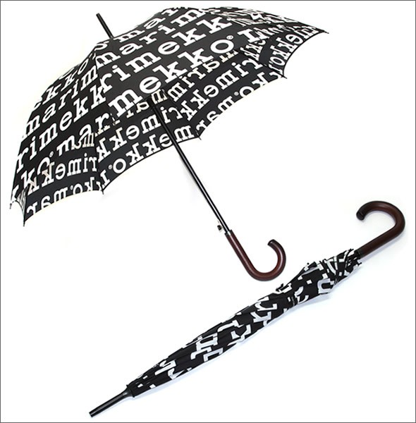 マリメッコ MARILOGO STICK UMBRELLA マリメッコロゴ ワンタッチ スティック傘 長傘 アンブレラ 041401 910  black/ white
