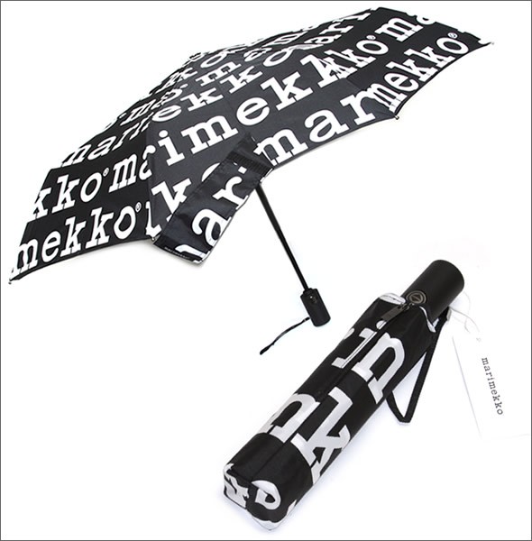 マリメッコ MARILOGO AOC AUTO-OPEN/CLOSE LUX マリメッコロゴ ワンタッチ オートオープン 折りたたみ傘 アンブレラ  041400 910  black/white