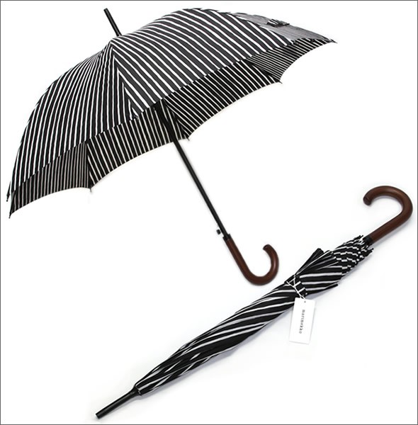 マリメッコ PICCOLO STICK UMBRELLA 040502 022 black/white ピッコロストライプ ワンタッチ スティック傘 長傘 アンブレラ
