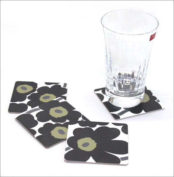 マリメッコ  UNIKKO PLYWOOD COASTERS 4PCS ウニッコ柄 コースター 4枚セット 065080 030 white/black