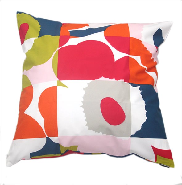 マリメッコ 067303 536 blue/red/lime RUUTU-UNIKKO CUSHION COVER ウニッコ柄×チェック クッションカバー 50X50cm
