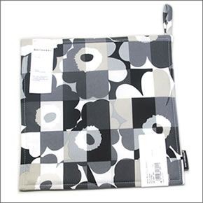 マリメッコ 067386 990 black/grey MINI RUUTU-UNIKKO POT HOLDER ミニウニッコ柄×チェック ポットホルダー 鍋敷き