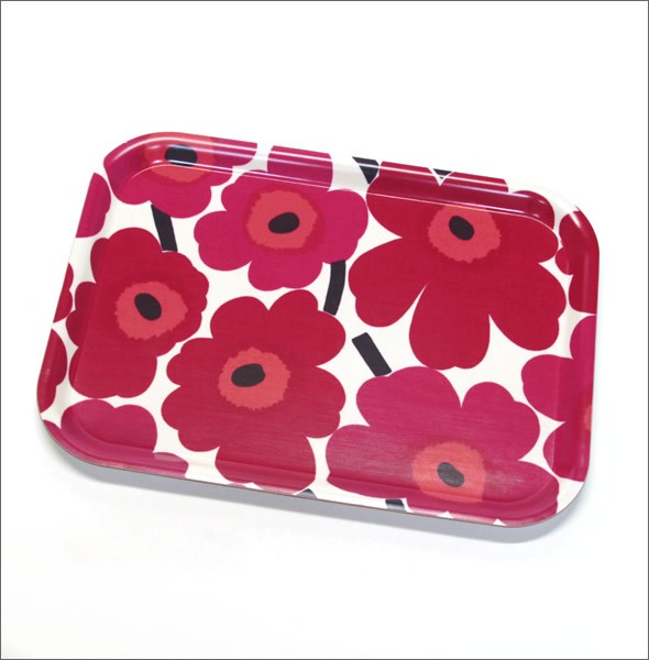 マリメッコ  PIENI UNIKKO PLYWOOD TRAY ウニッコ柄 トレイ キッチントレー 20cm×27cm 064863 001 white/red