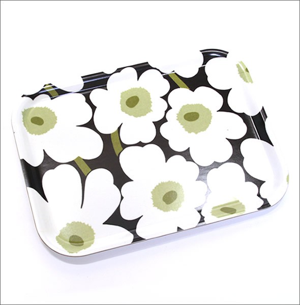 マリメッコ  PIENI UNIKKO PLYWOOD TRAY ウニッコ柄 トレイ キッチントレー 20cm×27cm 064863 910 black/white/green