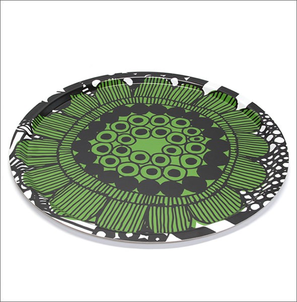 マリメッコ  SIIRTOLAPUUTARHA PLYWOOD TRAY DIAM 46cm 菜園モチーフ 円形 キッチントレイ 064902 160 white/green/black
